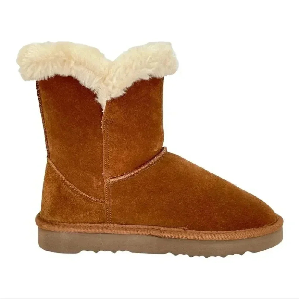 Style & Co Tiny2 Tan Suede Leather Faux Fur Womens Ankle Boots Size 6M - Picture 3 of 13
